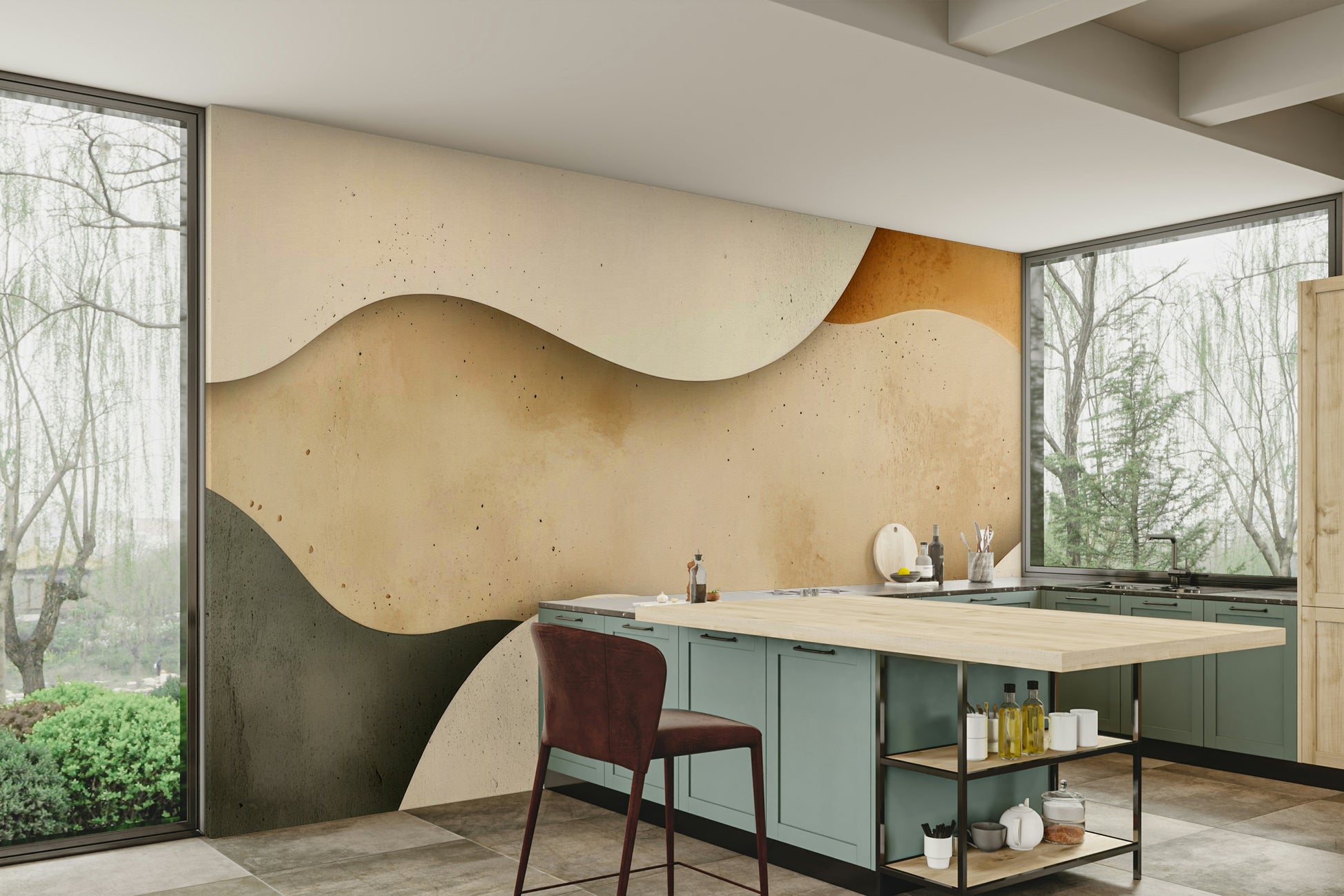 Close-up of fluid sand forms mural design

