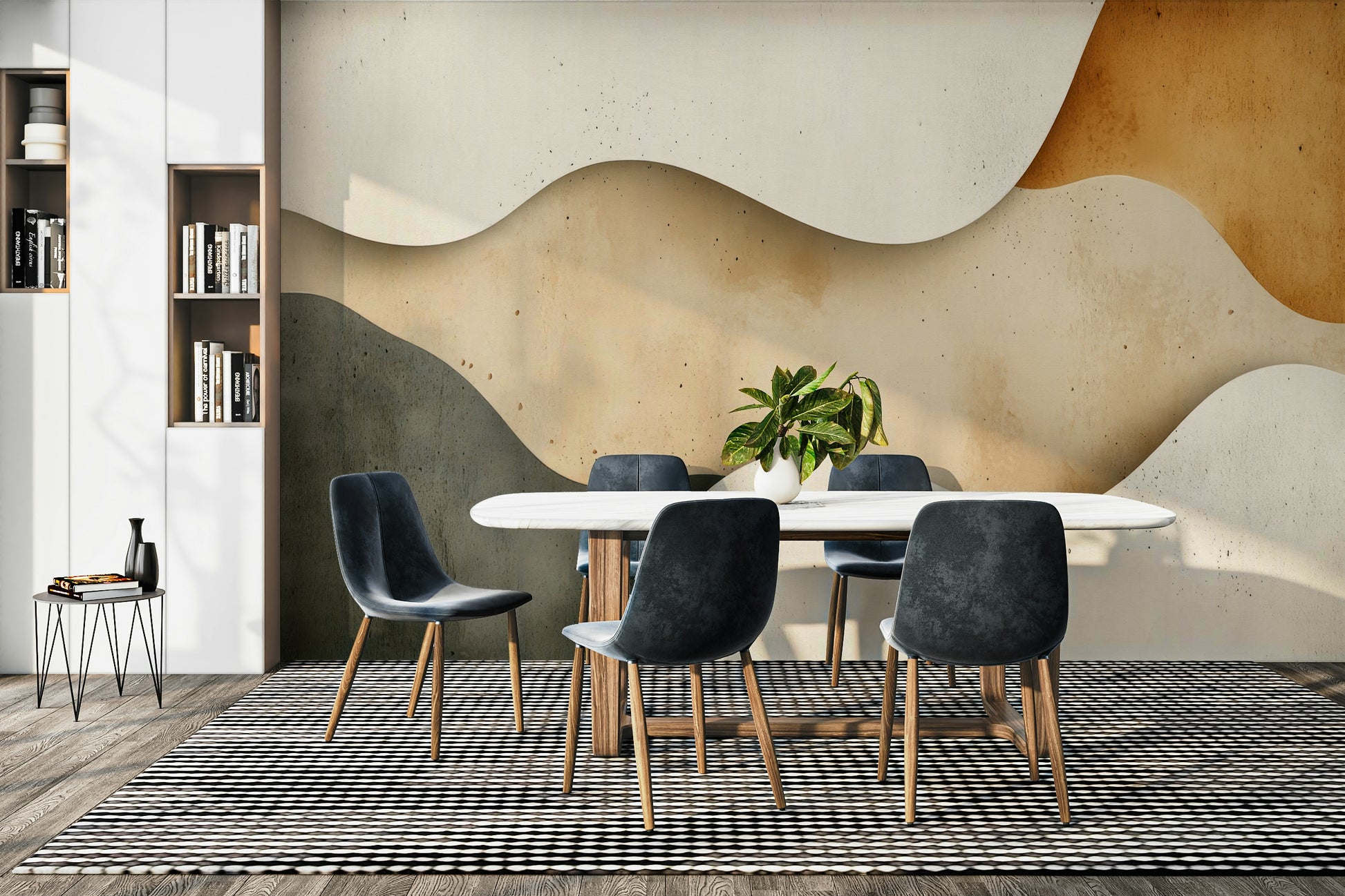 Fluid Sand Forms wall mural on living room wall

