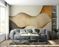 Serene space with natural abstract mural

