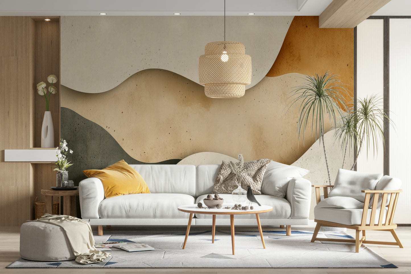 Bedroom decorated with fluid sand mural wallpaper

