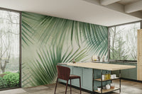 Bedroom decorated with tropical oasis wallpaper

