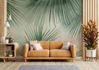 Wall mural featuring tropical flowers and leaves

