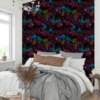 Accent wall with dramatic floral wallpaper

