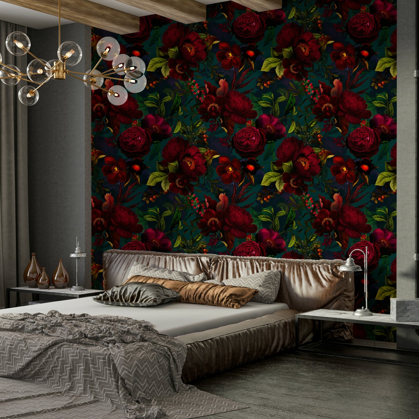 Glamorous Gothic floral wallpaper for vintage style.

