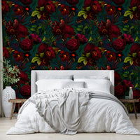 Rich dark florals in a Grandmillennial wallpaper design.

