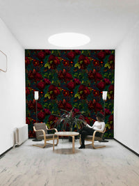 Moody floral wallpaper with dark and dramatic hues.

