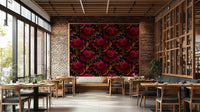 Dark floral wallpaper in grandmillennial dramatic glamour style

