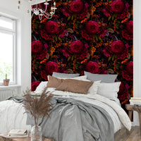 Rich, dark floral wallpaper for dramatic grandmillennial rooms

