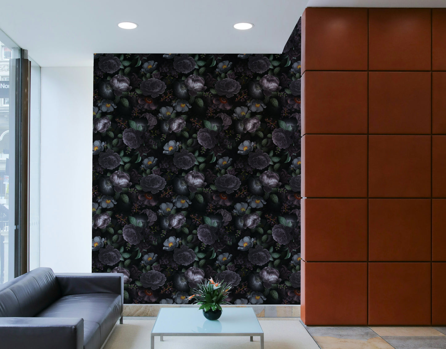 Elegant dark floral wallpaper in grandmillennial style.

