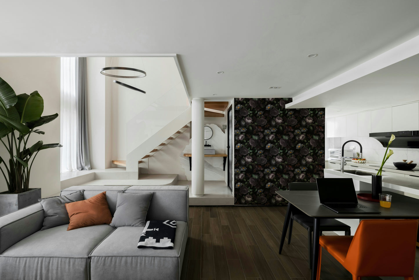 Grandmillennial gothic floral wallpaper for dramatic spaces.

