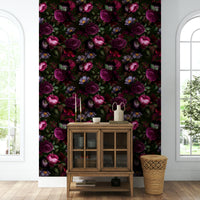Moody dark florals in a heritage-inspired wallpaper design.

