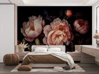 Moody peonies and dramatic glamor wall mural.

