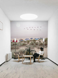 Refreshing beach escape wall mural with soft ocean hues

