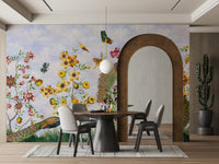 Enchanted Garden Mural Featuring Vintage Peacocks