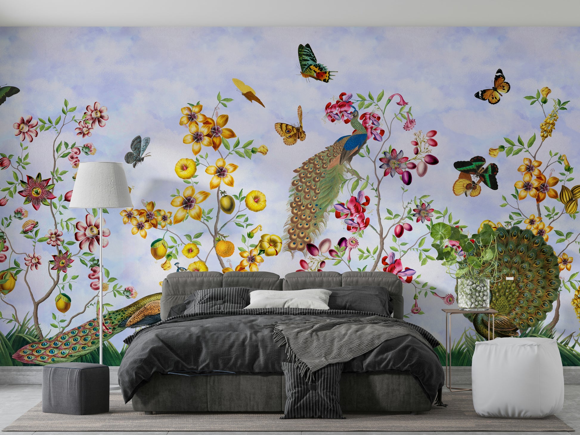 Enchanted Vintage Peacocks Wall Mural with Garden Theme

