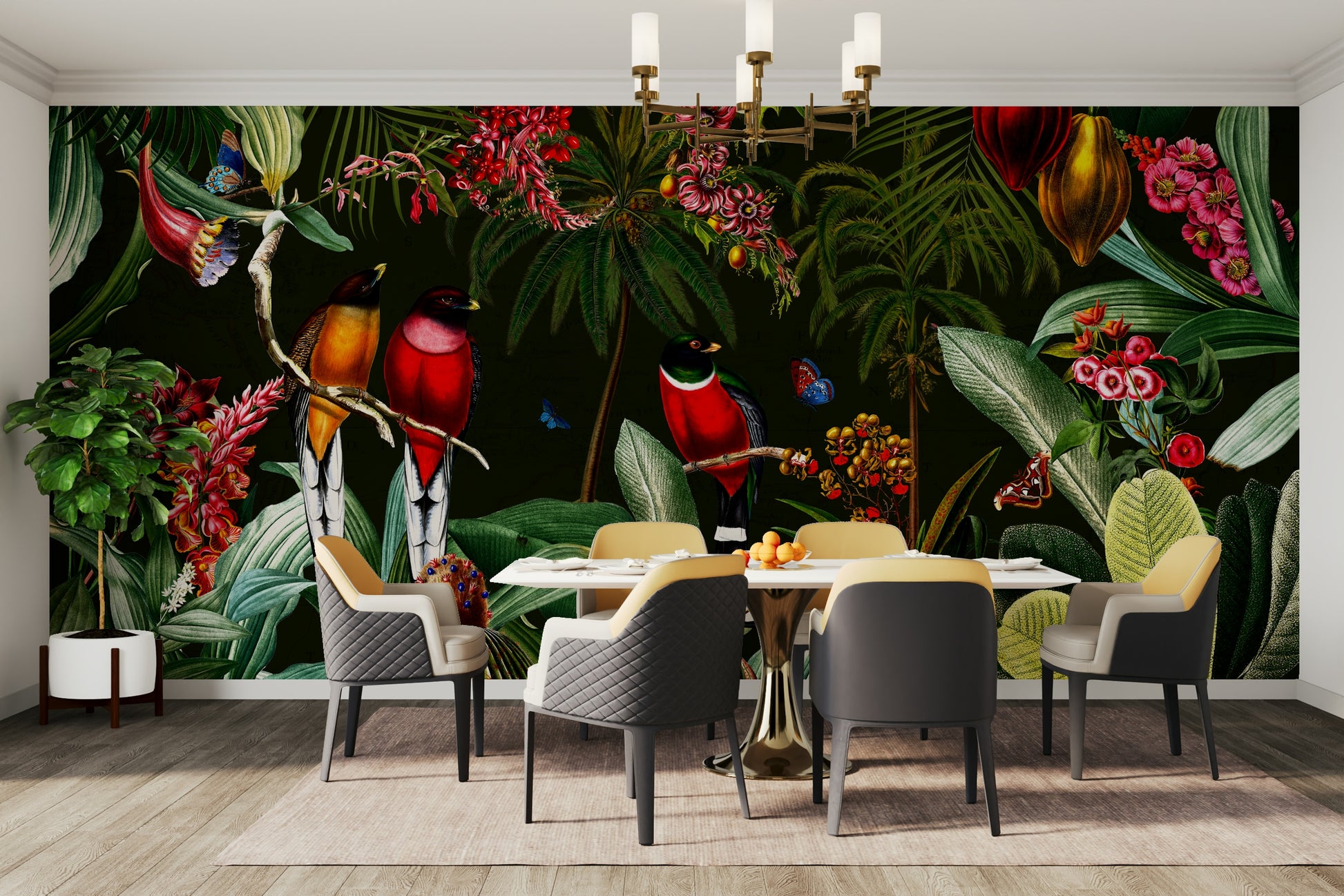 Tropical vintage night paradise wall mural design.

