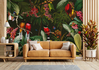 Vibrant tropical wall mural with vintage night vibe.

