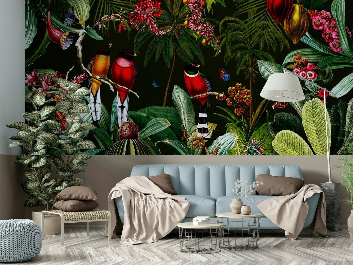 Nature-inspired vintage tropical paradise wall mural.

