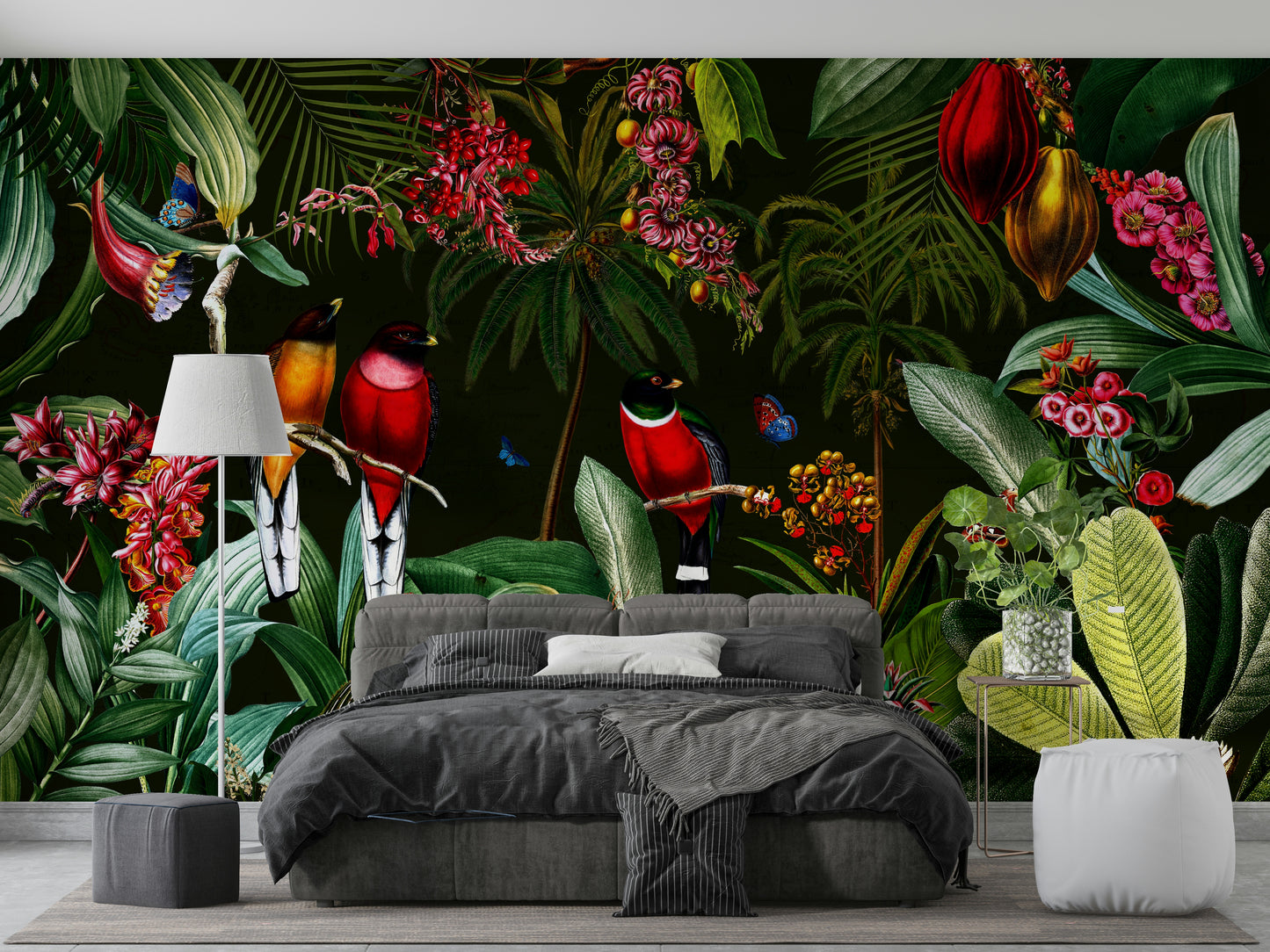 Retro tropical night scene wall mural for home decor.

