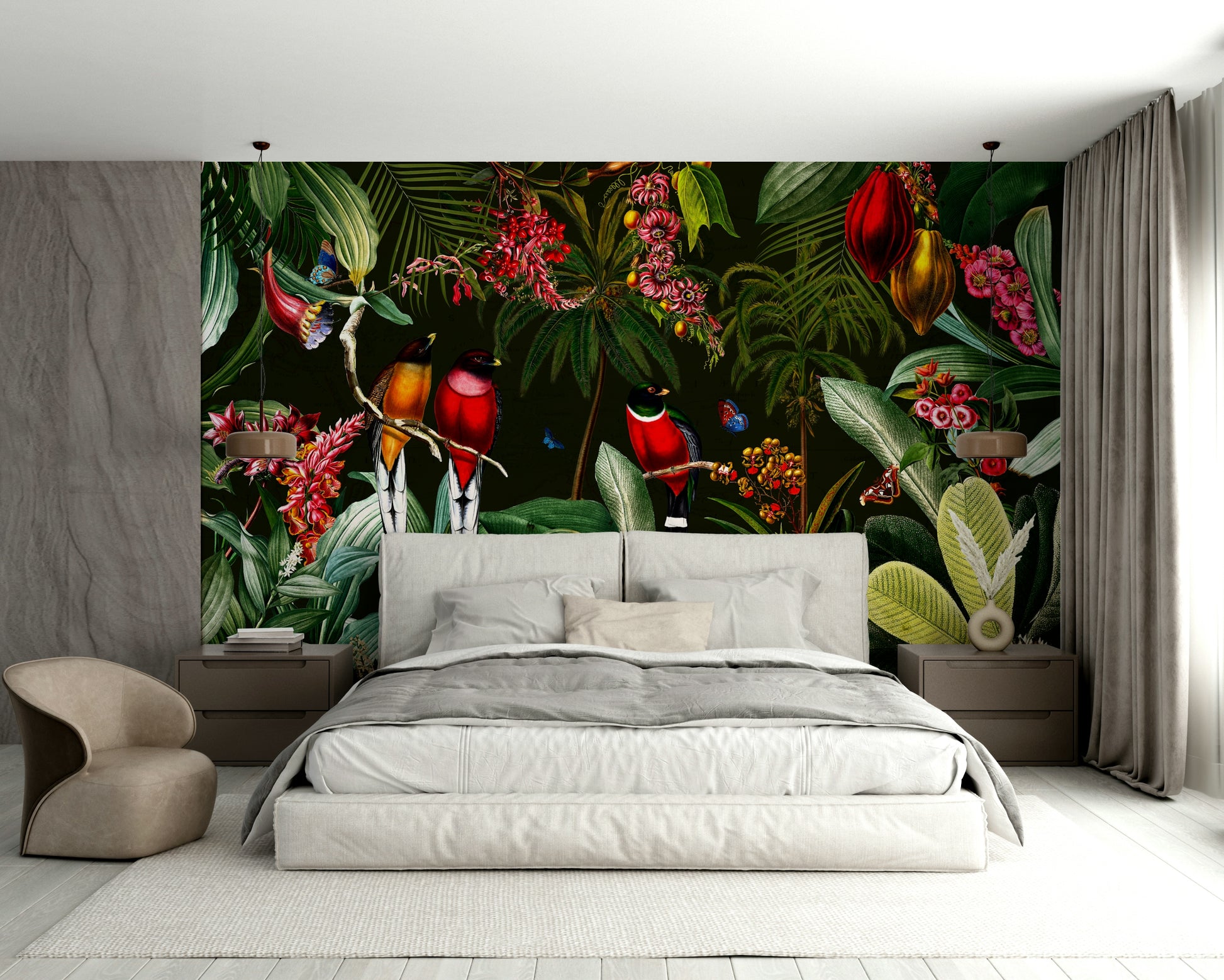 Tropical night mural with vintage style for walls.

