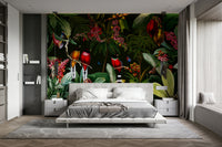 Retro-inspired tropical mural with a paradise theme.

