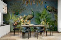 Stunning peacock mural for a vintage home look.