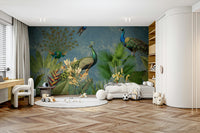 Classic peacock paradise mural wall art for rooms.