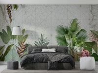 Vintage botanical voyage wall mural with lush greenery

