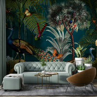 Vintage peacock mural for nature-inspired spaces

