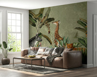 Safari expedition mural featuring wildlife scenes


