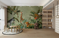 Vintage safari wall mural with exotic animals

