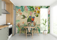 Jungle expedition mural with vintage tropical flair.

