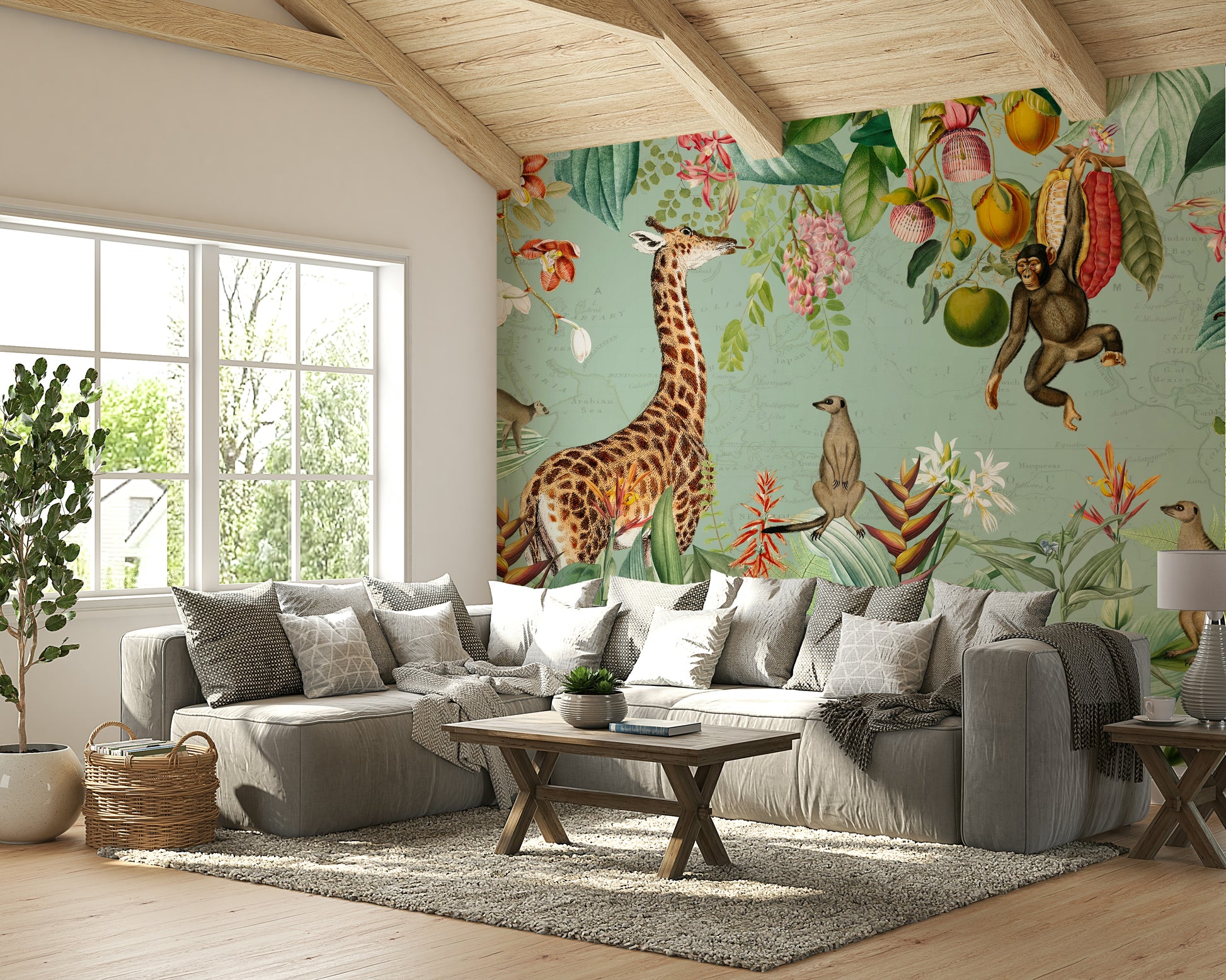 Transform your walls with a tropical vintage mural.

