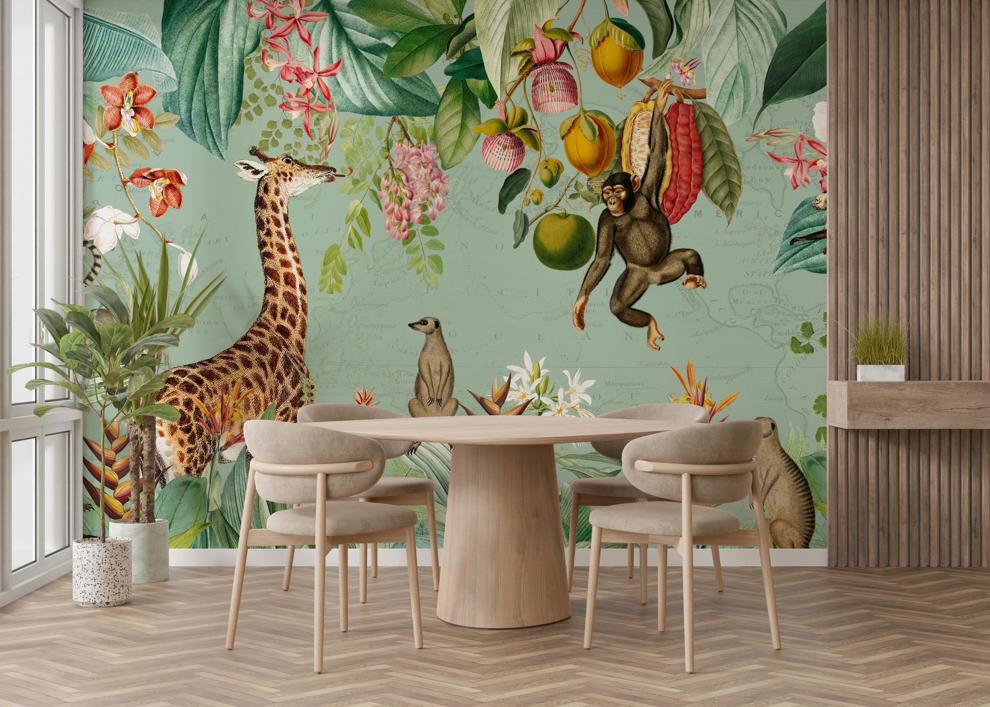 Nature-inspired tropical vintage wall mural.

