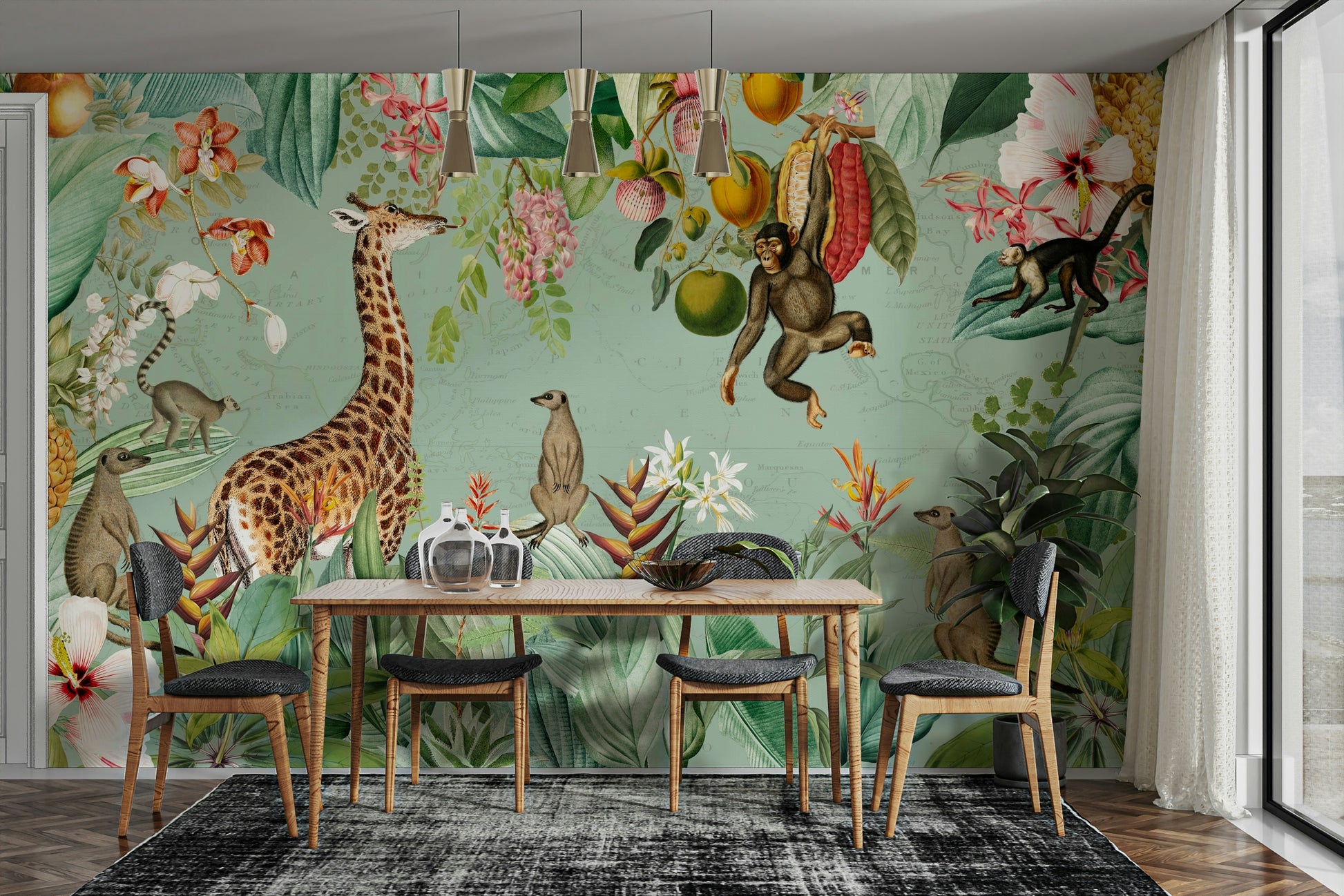 Tropical adventure mural bringing nature indoors.

