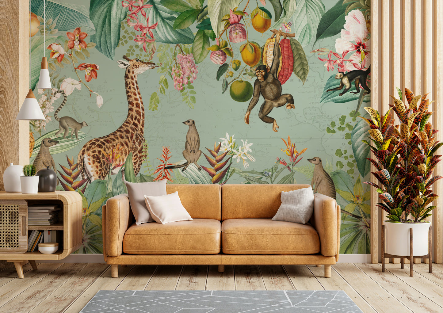 Explore a vibrant tropical expedition wall mural.

