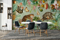 Lush tropical foliage in a vintage expedition mural design.


