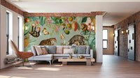 Tropical jungle-inspired vintage wall mural for a unique look.

