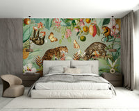 Tropical vintage wall mural with exotic plants and trees.

