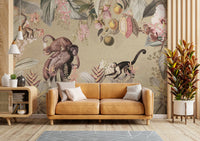 Elegant botanical vintage wallpaper mural for walls.

