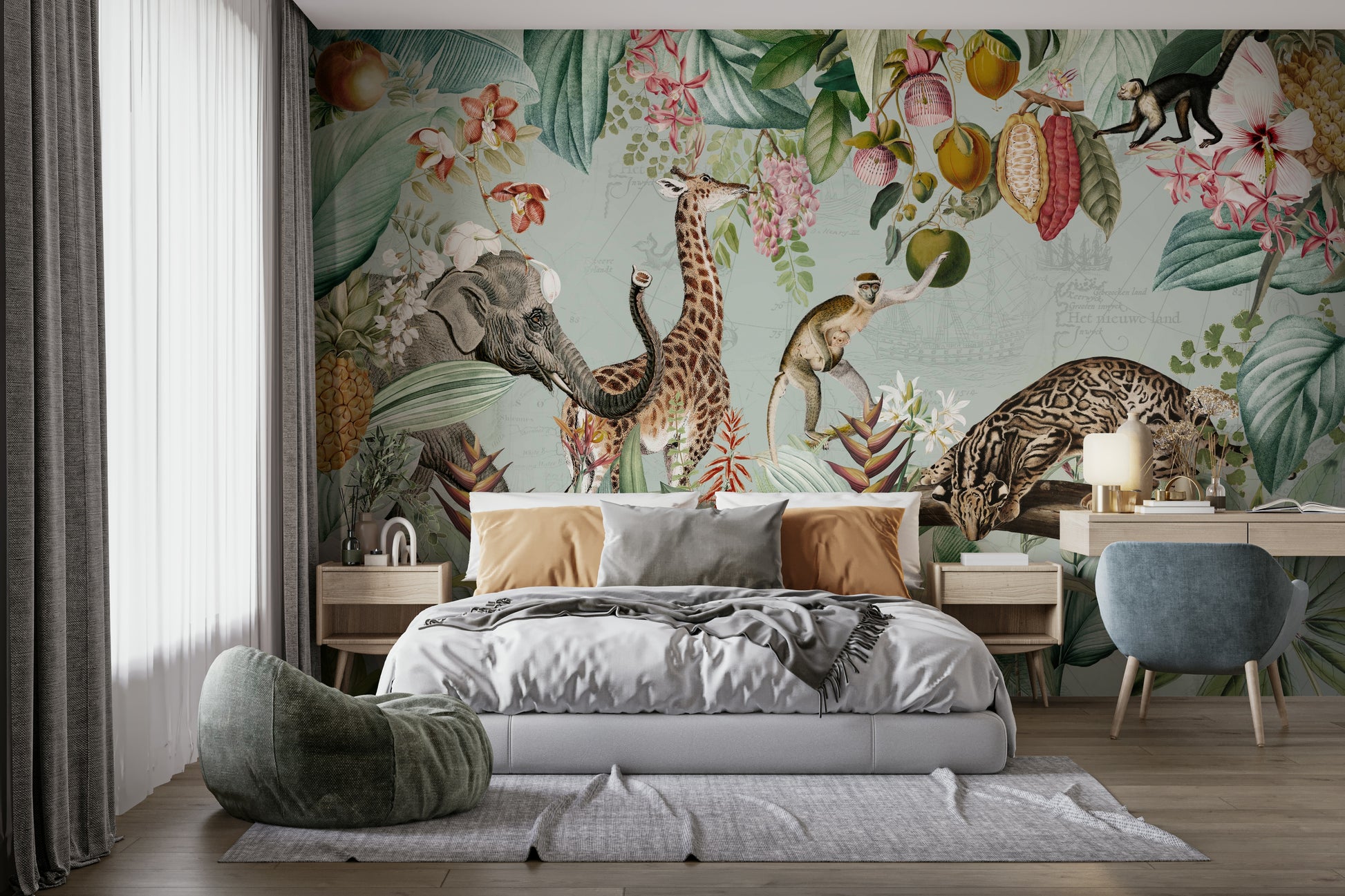 Palm jungle mural vintage look

