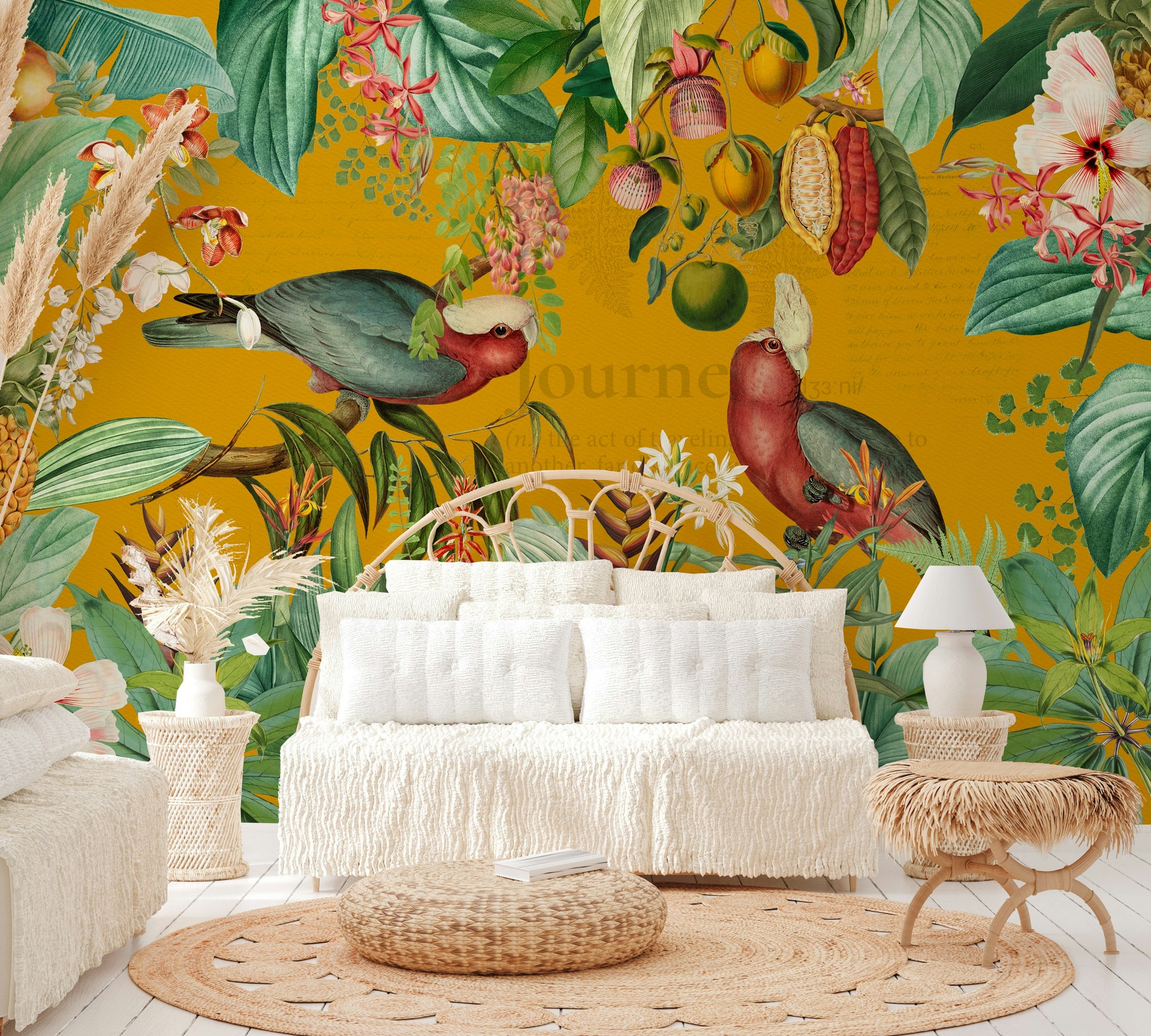 Botanical palm mural vintage style

