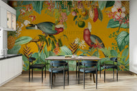 Tropical forest mural with birds

