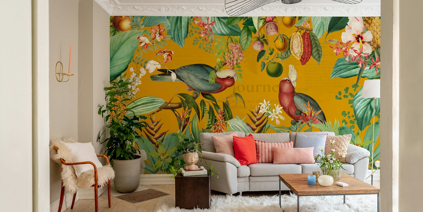 Lush tropical mural with vintage charm and style