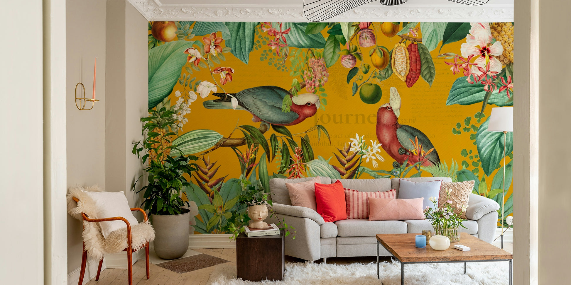 Lush tropical mural with vintage charm and style