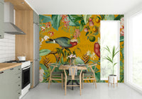 Retro-style tropical mural for living room walls