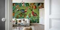 Vintage tropical wildlife mural for an exotic feel.

