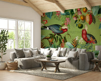 Exotic wildlife and tropical vintage mural for walls.

