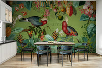 Wildlife and tropical theme wall mural in vintage style.