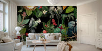 Tropical vintage mural with bold colors and exotic vibe.

